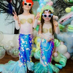 Mermaid Superhero Costume for Kids - Blue and Gold for 6 and 8 years old.